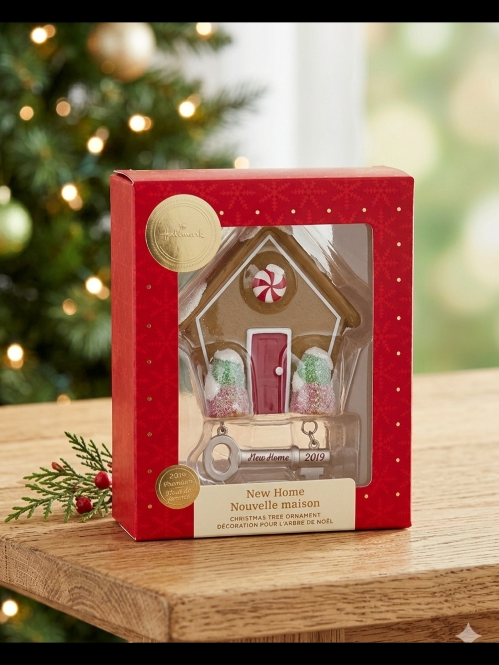 Hallmark Gingerbread House Ornament - Red, White, Green, Gold